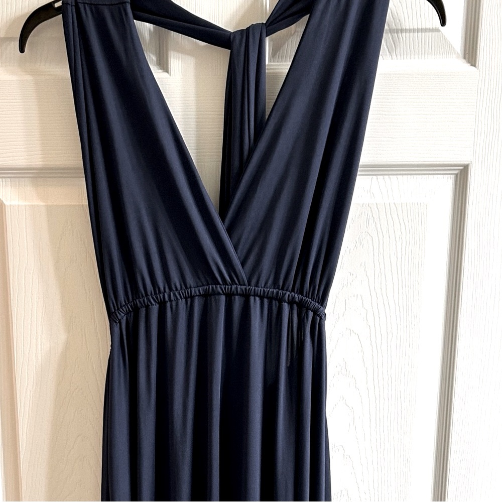 👗 Unbranded XL blue maxi halter dress with long tie around neck with back out